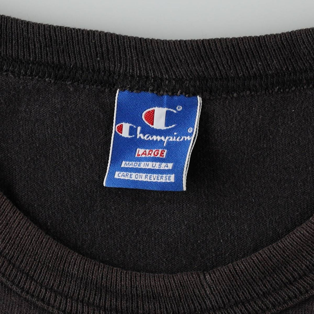 90'S Champion sports print t-shirt, made in USA, men's size L equivalent, vintage. cotton black type Vintage Second Hand