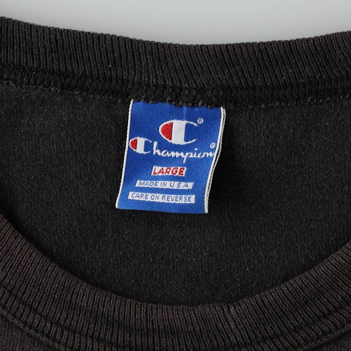 90'S Champion sports print t-shirt, made in USA, men's size L equivalent, vintage. cotton black type Vintage Second Hand