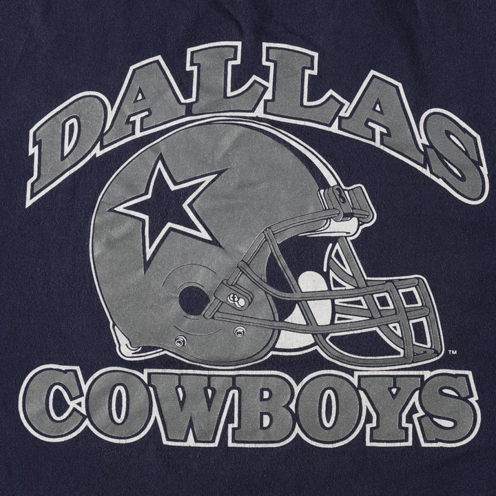 90'S TRENCH NFL DALLAS COWBOYS (Dallas Cowboys) Sports Print T-Shirt, Made in USA, Men's XL (approx.) Vintage cotton navy blue type Vintage Second Hand
