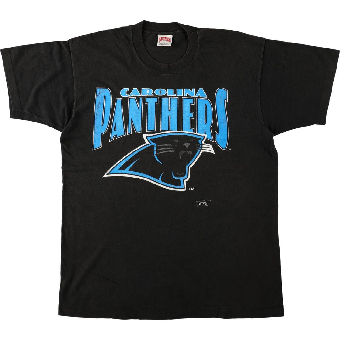 90'S NUTMEG NFL Carolina Panthers sports print T-shirt, Made in USA, Men's XL equivalent, Vintage cotton black type Vintage Second Hand