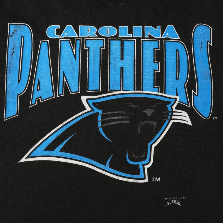 90'S NUTMEG NFL Carolina Panthers sports print T-shirt, Made in USA, Men's XL equivalent, Vintage cotton black type Vintage Second Hand