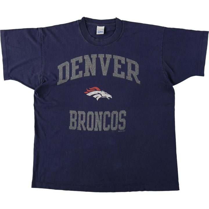 90'S SALEM NFL DENVER BRONCOS Sports Print T-Shirt, Made in USA, Men's XL (approx.) Vintage cotton navy blue type Vintage Second Hand