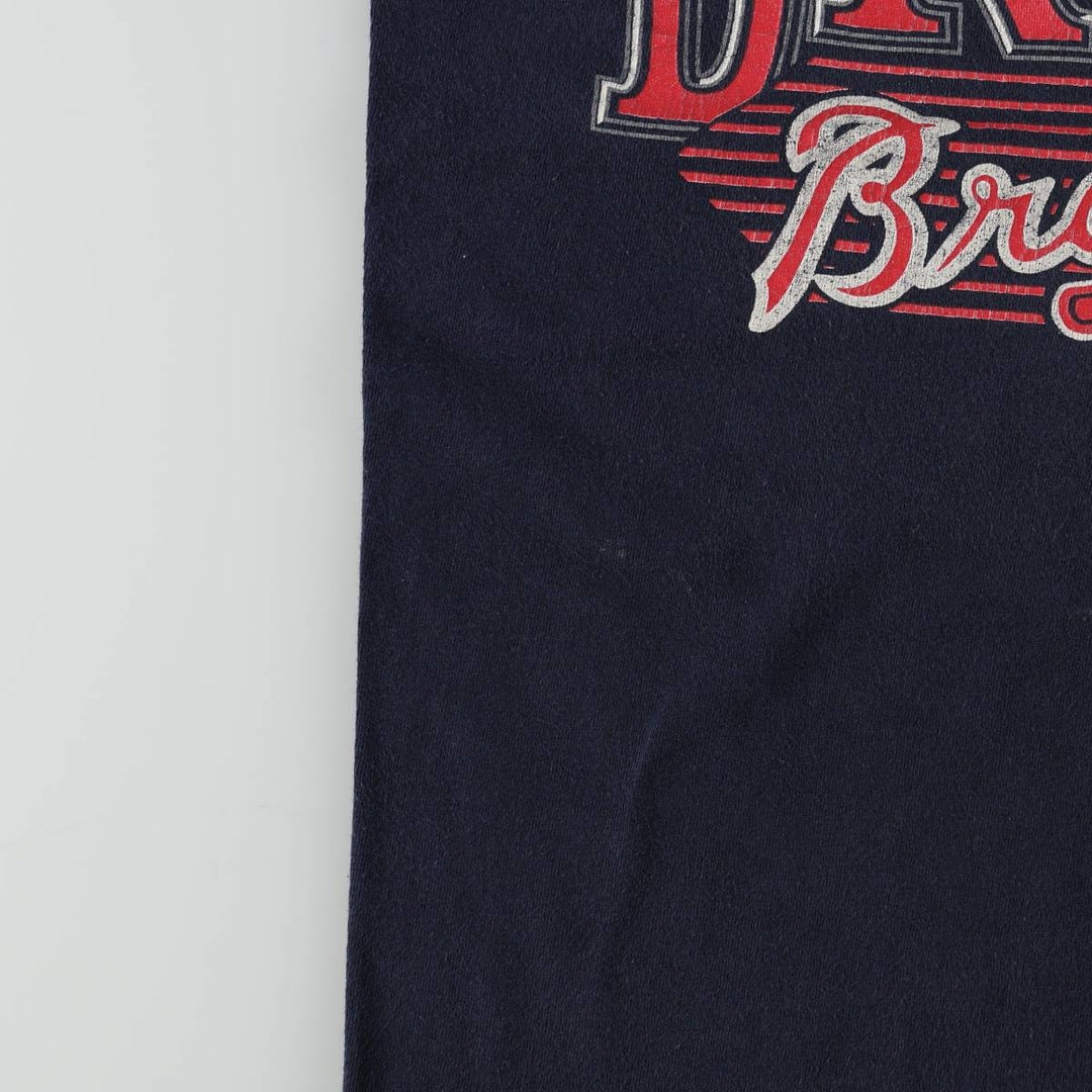 90'S Logo Seven MLB Atlanta Braves Sports Print T-Shirt, Made in USA, Men's Size L (approx.), Vintage cotton navy blue type Vintage Second Hand