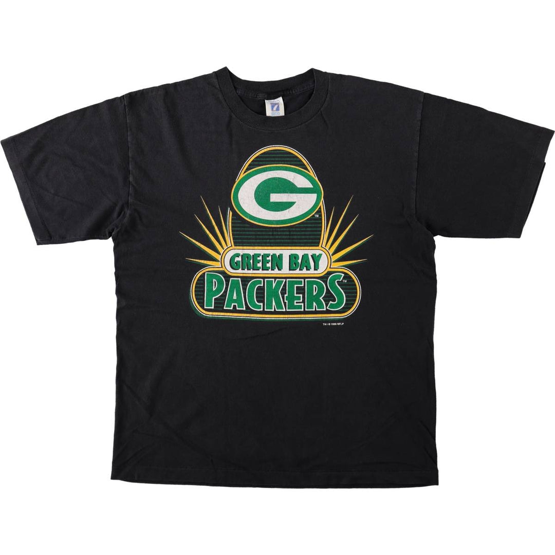 Logo Seven NFL Green Bay Packers Sports Print T-Shirt, Made in USA, Men's XL (approx.), Vintage cotton black type Vintage Second Hand