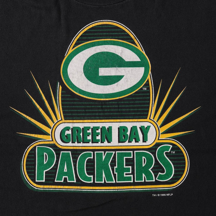 Logo Seven NFL Green Bay Packers Sports Print T-Shirt, Made in USA, Men's XL (approx.), Vintage cotton black type Vintage Second Hand