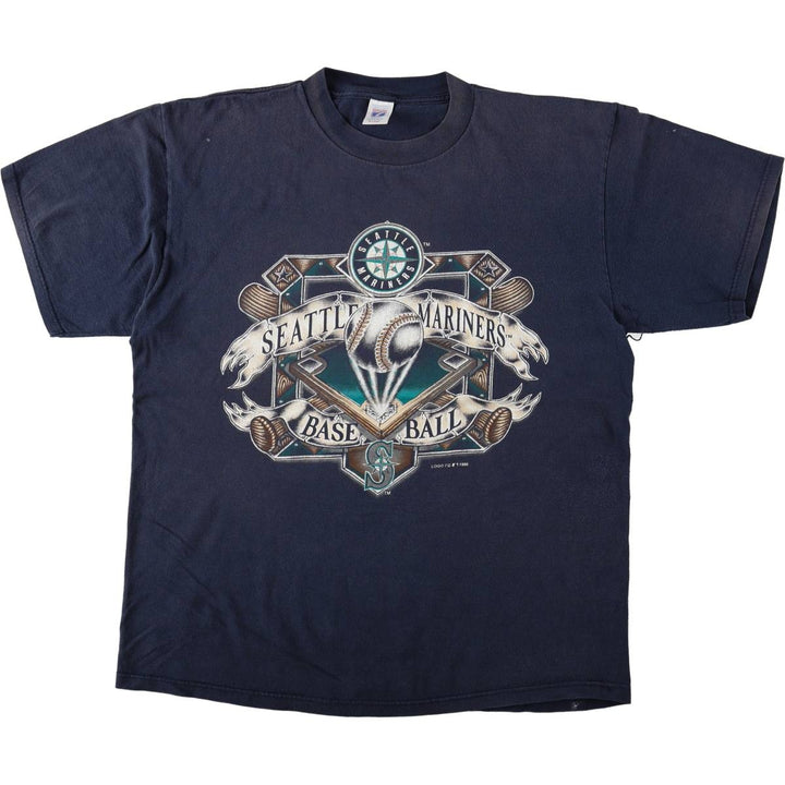90'S LOGO7 MLB SEATTLE MARINERS Sports Print T-Shirt, Men's XL (approx.) Vintage cotton navy blue type Vintage Second Hand