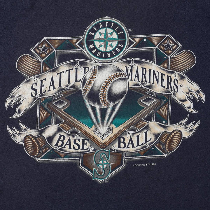 90'S LOGO7 MLB SEATTLE MARINERS Sports Print T-Shirt, Men's XL (approx.) Vintage cotton navy blue type Vintage Second Hand