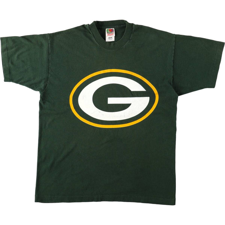 90'S Fruit of the Loom Green Bay Packers sports print T-shirt, Made in USA, Men's size L equivalent, Vintage cotton green type Vintage Second Hand