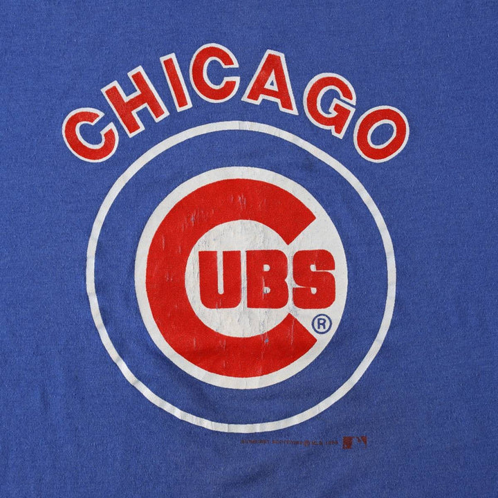 80'S Screen Stars MLB Chicago Cubs Sports Print T-Shirt, Made in USA, Men's XL equivalent, Vintage cotton blue type Vintage Second Hand