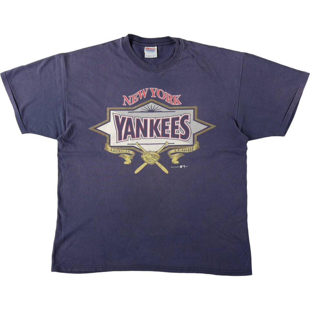 90'S Hanes Heavyweight New York Yankees Sports Print T-Shirt, Men's XL equivalent, Vintage cotton navy blue type Vintage Second Hand
