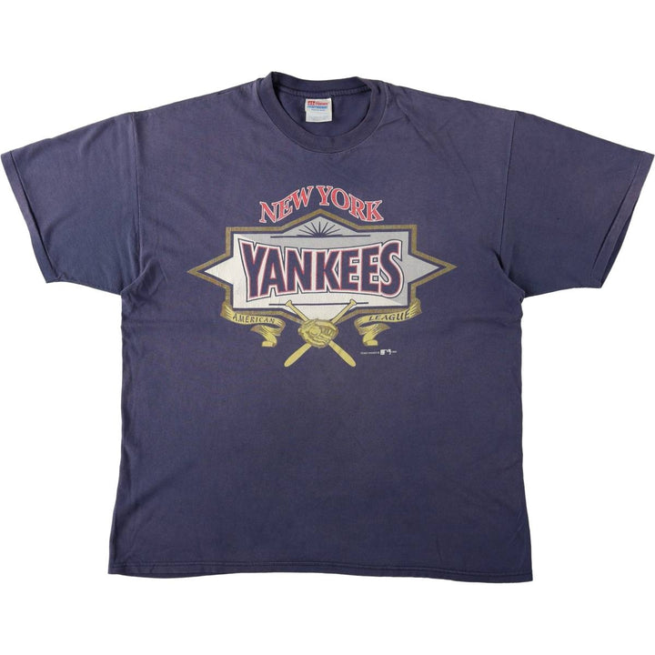 90'S Hanes Heavyweight New York Yankees Sports Print T-Shirt, Men's XL equivalent, Vintage cotton navy blue type Vintage Second Hand