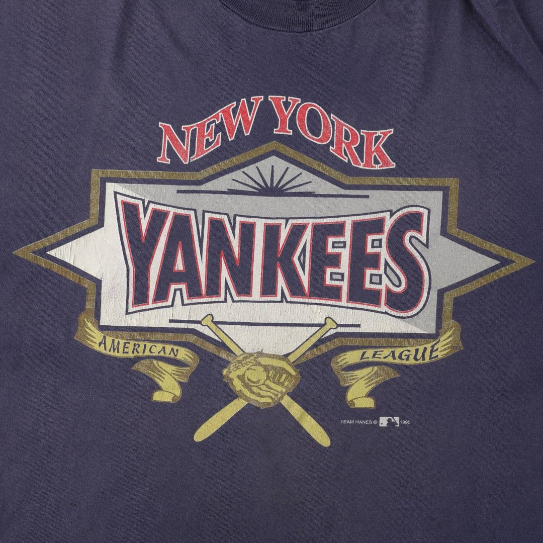90'S Hanes Heavyweight New York Yankees Sports Print T-Shirt, Men's XL equivalent, Vintage cotton navy blue type Vintage Second Hand