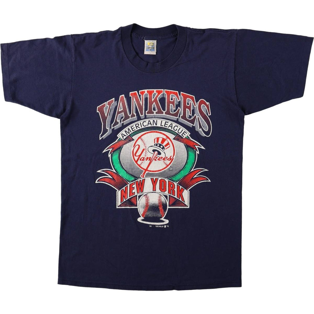 90'S COMPETITOR MLB NEW YORK YANKEES Sports Print T-Shirt, Men's Size L (approx.), Vintage polyester navy blue type Vintage Second Hand