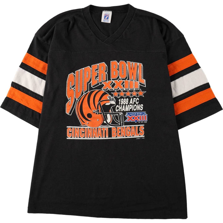 80'S Logo Seven Cincinnati Bengals SUPER BOWL XXIII Football 3/4 Sleeve T-Shirt, Men's Size L (Equivalent), Vintage unclear black type Vintage Second Hand