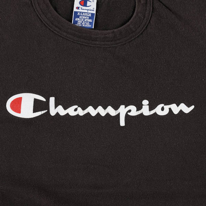 90'S Champion Authentic Athletic Capparel Logo Print T-Shirt, Made in USA, Men's Size XL (approx.), Vintage cotton black type Vintage Second Hand