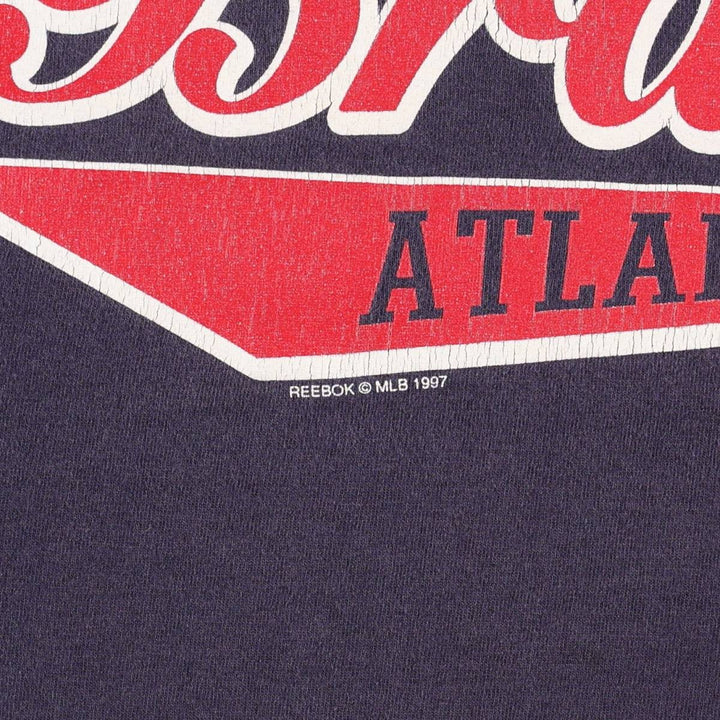 90'S Reebok MLB Atlanta Braves sports print T-shirt, Made in USA, Men's size L equivalent, Vintage cotton navy blue type Vintage Second Hand
