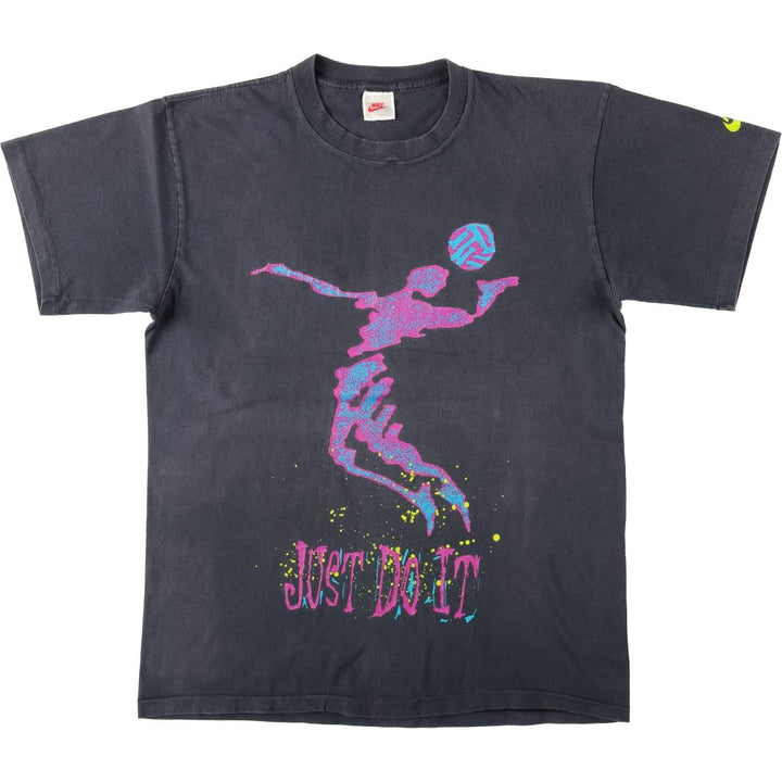 90'S Nike Silver Tag Printed T-Shirt Made in USA Men's L Size Vintage cotton black type Vintage Second Hand