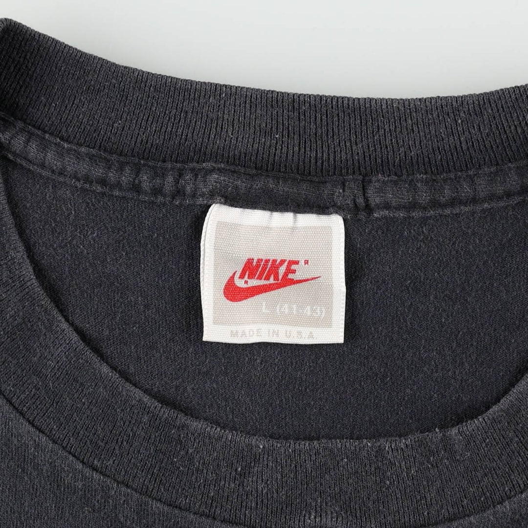90'S Nike Silver Tag Printed T-Shirt Made in USA Men's L Size Vintage cotton black type Vintage Second Hand