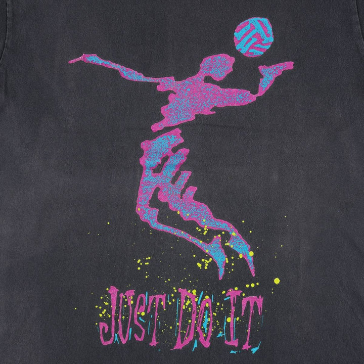 90'S Nike Silver Tag Printed T-Shirt Made in USA Men's L Size Vintage cotton black type Vintage Second Hand