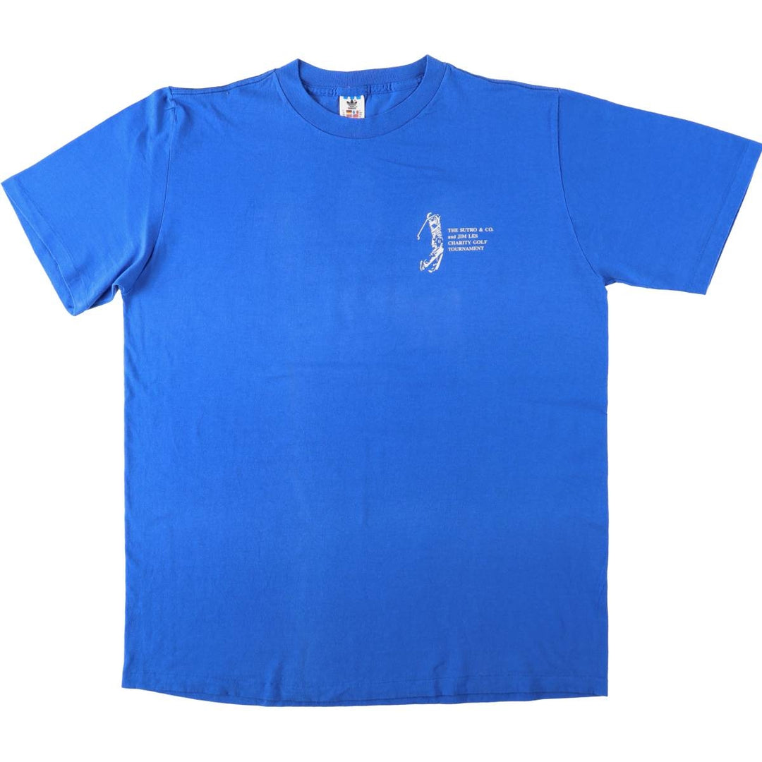 80s-90'S Adidas sports t-shirt, made in USA, men's size XL (approx.) cotton blue type Vintage Second Hand