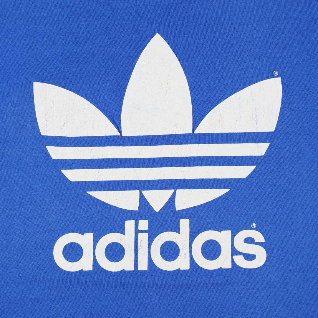 80s-90'S Adidas sports t-shirt, made in USA, men's size XL (approx.) cotton blue type Vintage Second Hand