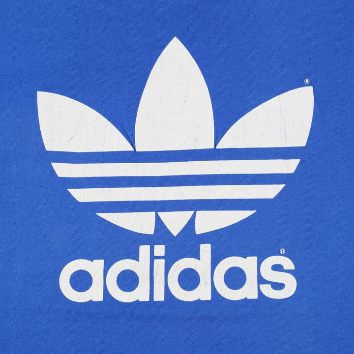 80s-90'S Adidas sports t-shirt, made in USA, men's size XL (approx.) cotton blue type Vintage Second Hand