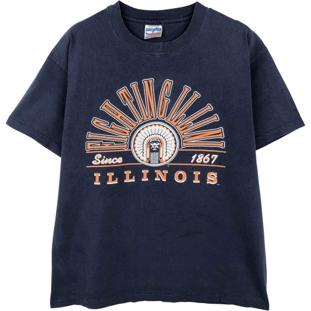 90'S Hanes Champknit College T-shirt, Made in USA, Men's Size L (approx.), Vintage cotton navy blue type Vintage Second Hand