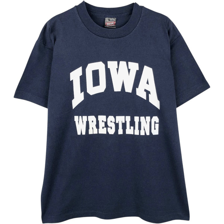 90'S Fruit of the Loom Best Iowa University College T-Shirt, Made in USA, Men's Size L (approx.), Vintage cotton navy blue type Vintage Second Hand