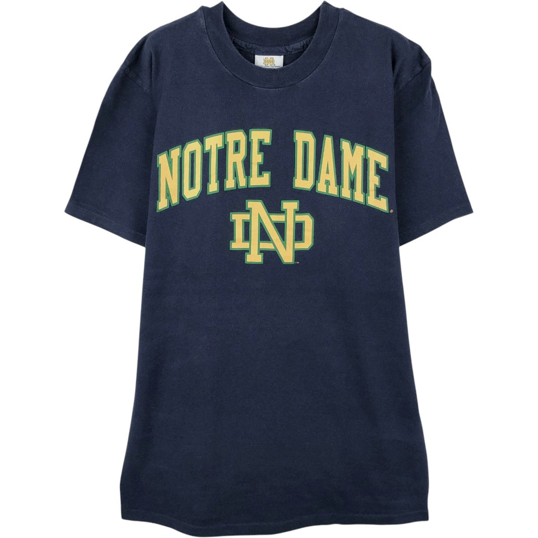 1990'S Notre Dame University College T-shirt, Made in USA, Men's Size L (approx.), Vintage cotton navy blue type Vintage Second Hand