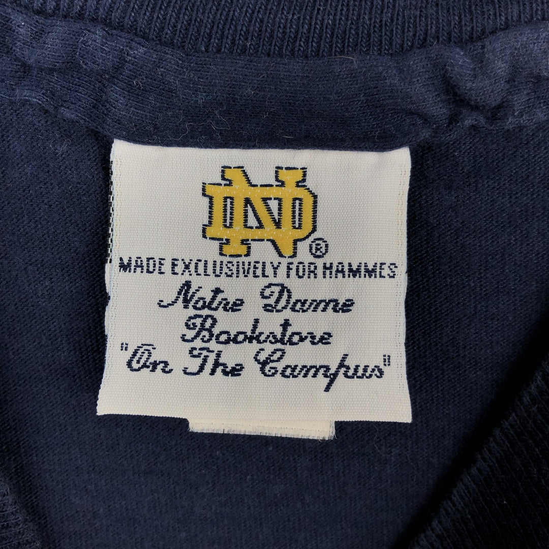 1990'S Notre Dame University College T-shirt, Made in USA, Men's Size L (approx.), Vintage cotton navy blue type Vintage Second Hand