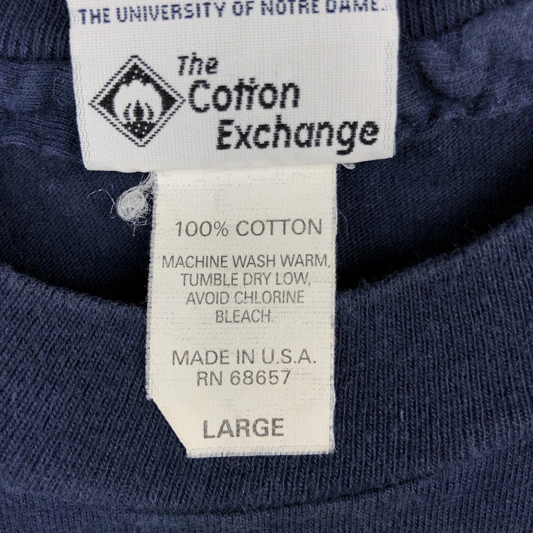 1990'S Notre Dame University College T-shirt, Made in USA, Men's Size L (approx.), Vintage cotton navy blue type Vintage Second Hand