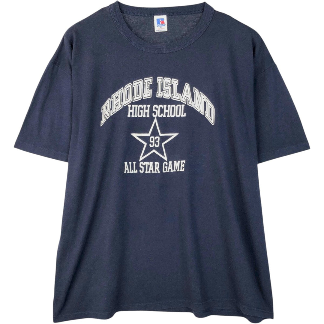 90'S Russell College T-shirt, Made in USA, Men's XL, Vintage polyester navy blue type Vintage Second Hand
