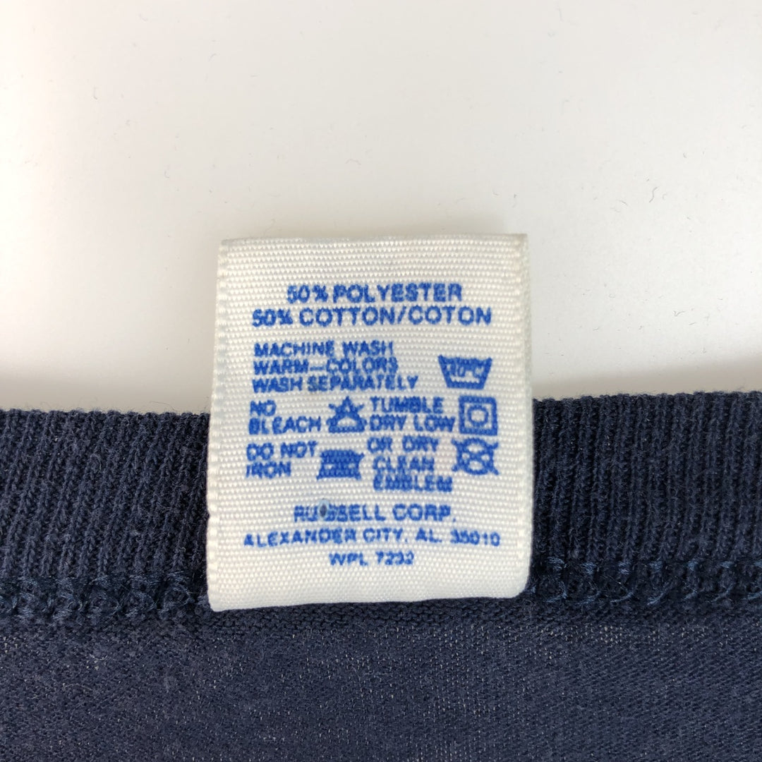 90'S Russell College T-shirt, Made in USA, Men's XL, Vintage polyester navy blue type Vintage Second Hand