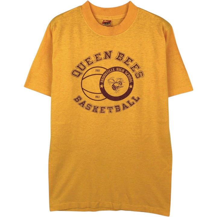 80'S T-PLUS College T-Shirt, Men's Size L (Equivalent), Vintage cotton yellow type Vintage Second Hand