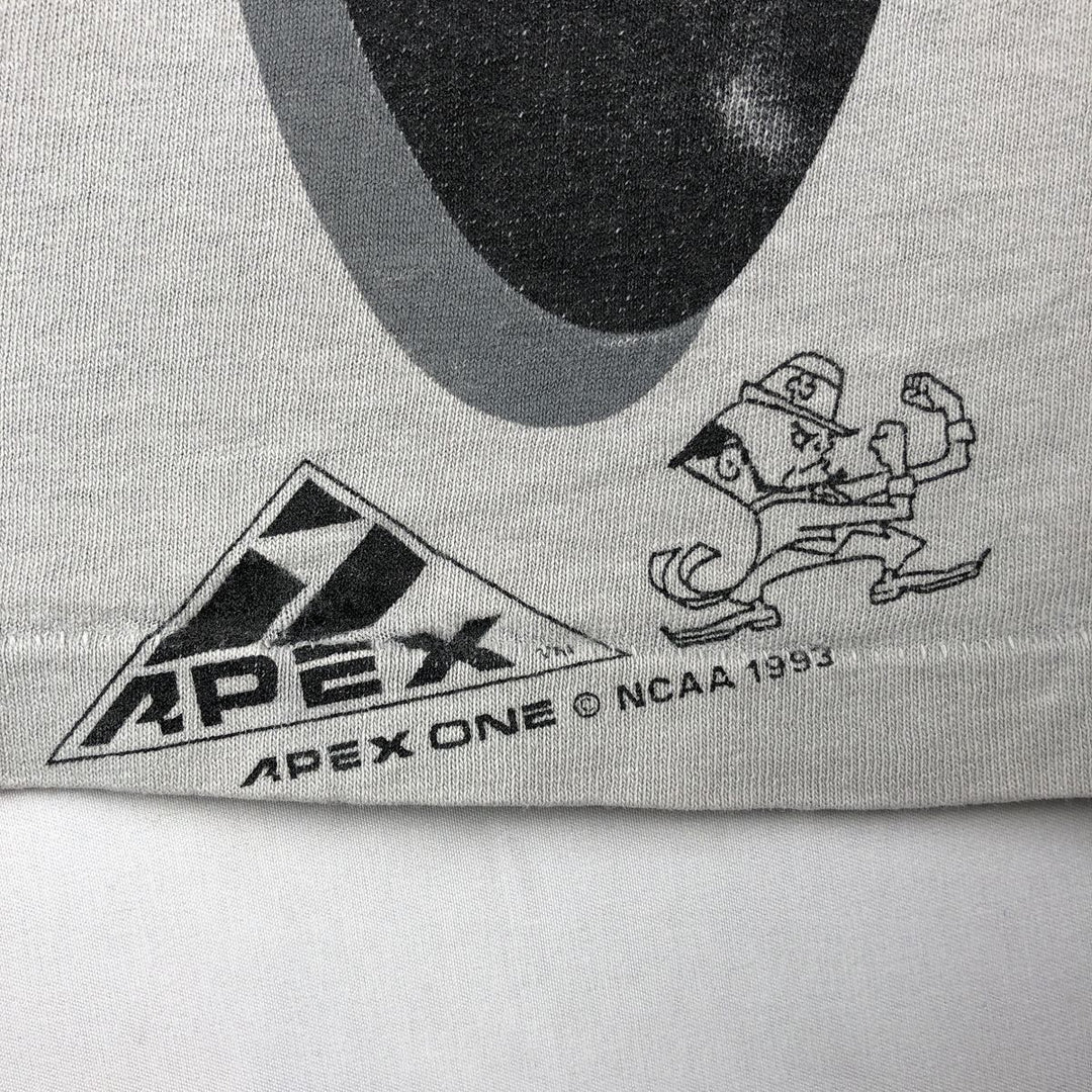 90'S APEX ONE Notre Dame University Fighting Irish College T-Shirt, Made in USA, Men's XL equivalent, Vintage cotton pale white type Vintage Second Hand