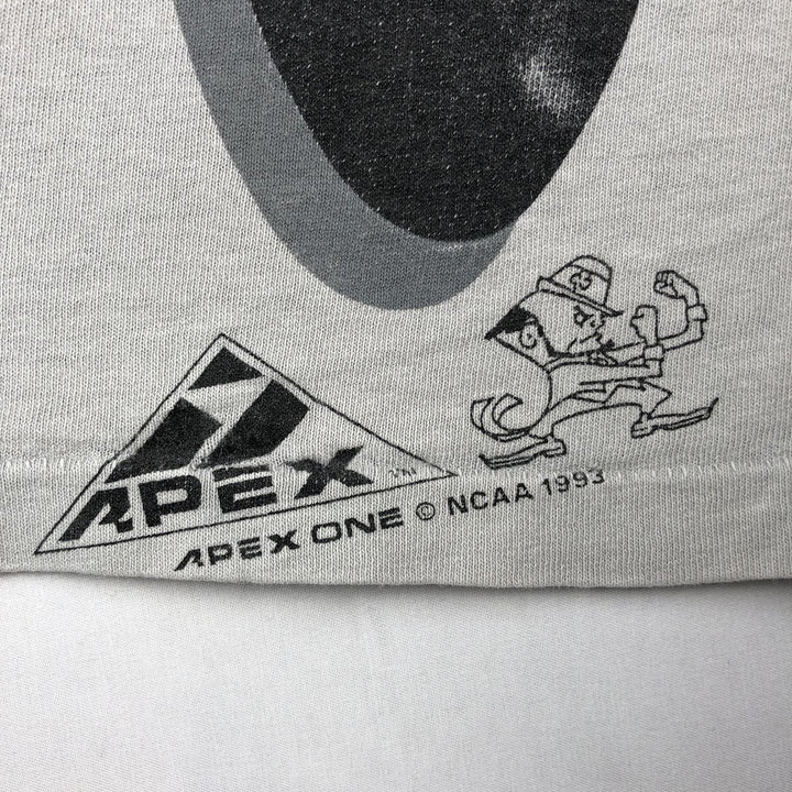 90'S APEX ONE Notre Dame University Fighting Irish College T-Shirt, Made in USA, Men's XL equivalent, Vintage cotton pale white type Vintage Second Hand