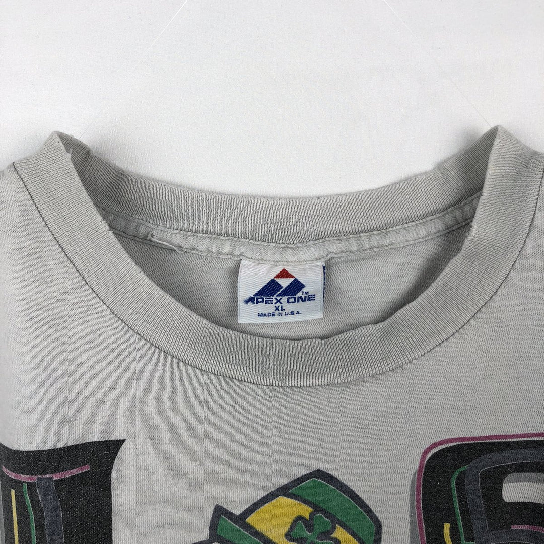 90'S APEX ONE Notre Dame University Fighting Irish College T-Shirt, Made in USA, Men's XL equivalent, Vintage cotton pale white type Vintage Second Hand