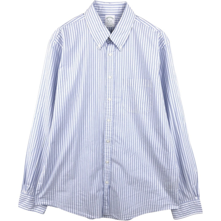 Brooks Brothers Est.1818 MILANO FIT Long-Sleeve Button-Down Striped Shirt, Men's Size L (approx.) cotton navy blue type Vintage Second Hand