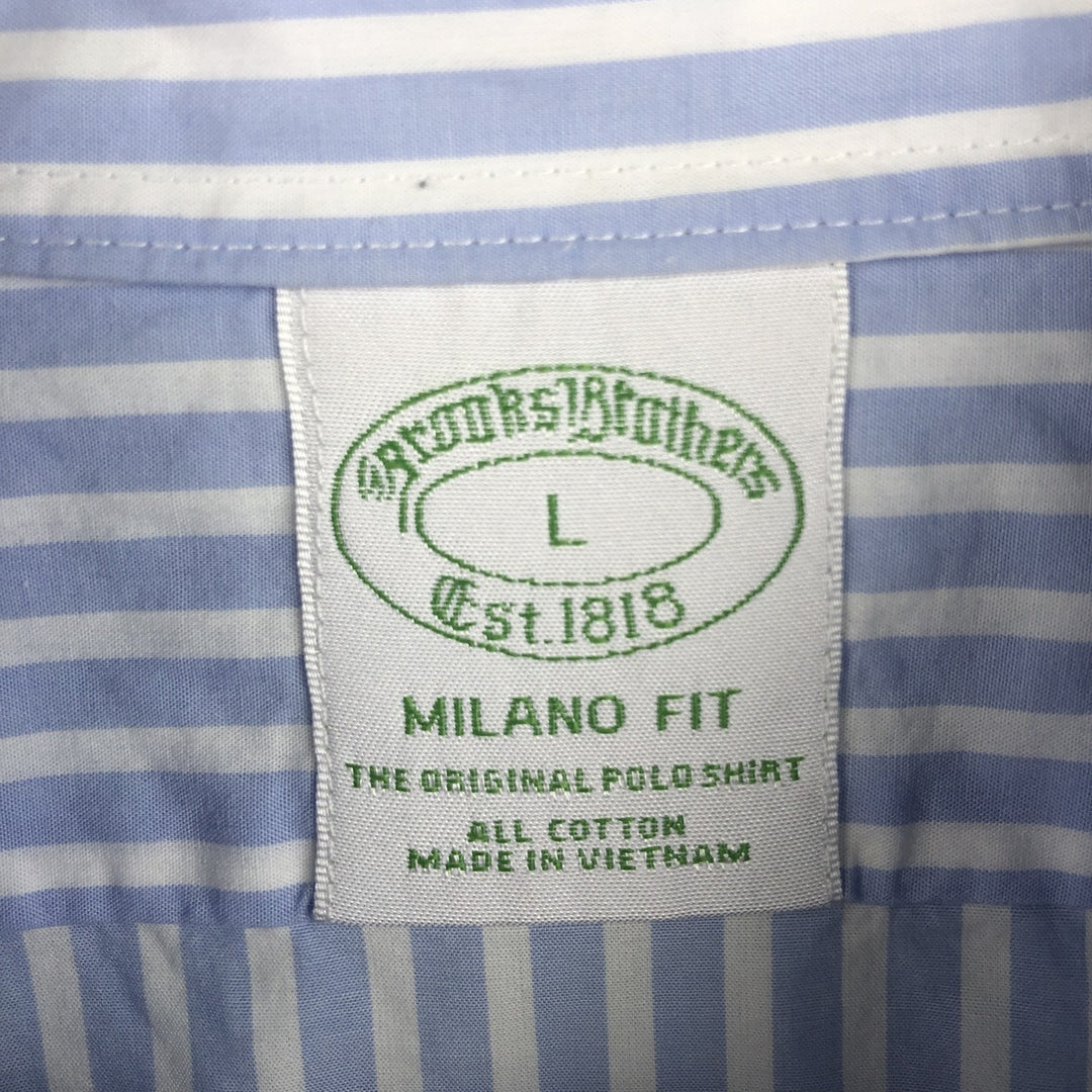 Brooks Brothers Est.1818 MILANO FIT Long-Sleeve Button-Down Striped Shirt, Men's Size L (approx.) cotton navy blue type Vintage Second Hand