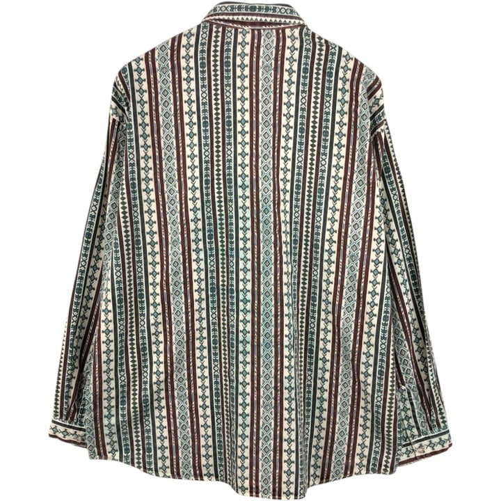 ~90'S Guess by Georges Marciano all-over Native American pattern long-sleeved button-down denim shirt, made in USA, men's size M equivalent, vintage. cotton white type Vintage Second Hand