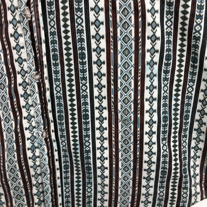 ~90'S Guess by Georges Marciano all-over Native American pattern long-sleeved button-down denim shirt, made in USA, men's size M equivalent, vintage. cotton white type Vintage Second Hand