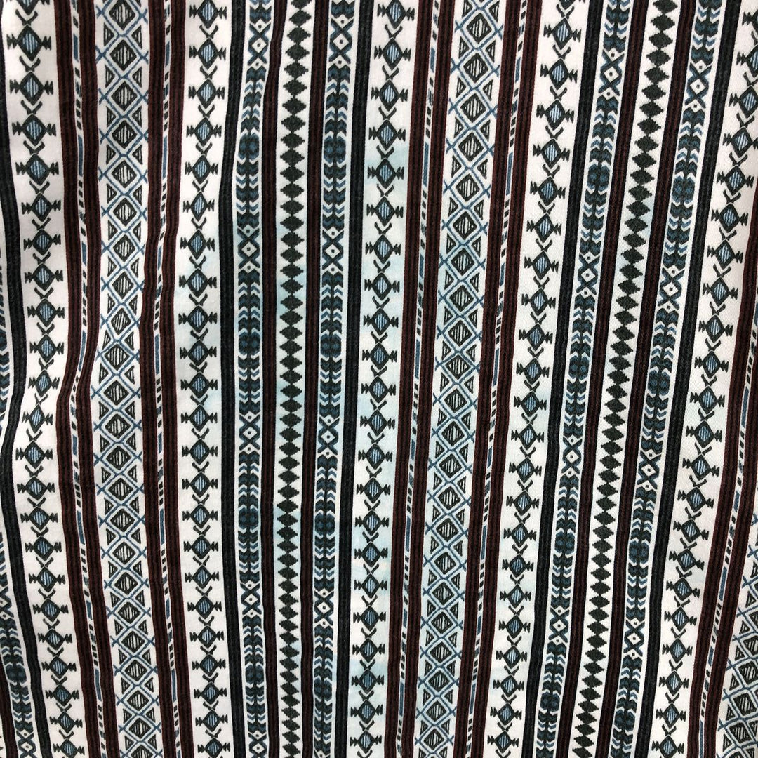 ~90'S Guess by Georges Marciano all-over Native American pattern long-sleeved button-down denim shirt, made in USA, men's size M equivalent, vintage. cotton white type Vintage Second Hand