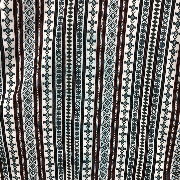 ~90'S Guess by Georges Marciano all-over Native American pattern long-sleeved button-down denim shirt, made in USA, men's size M equivalent, vintage. cotton white type Vintage Second Hand