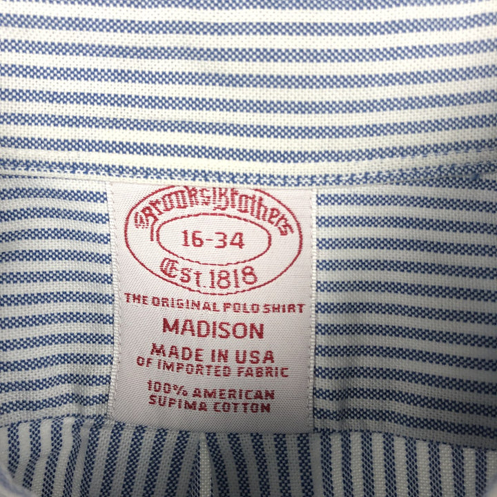 Brooks Brothers Est.1818 Madison Long-Sleeve Button-Down Striped Shirt, Made in USA, Men's Size L (approx.) Supima Cotton white type Vintage Second Hand