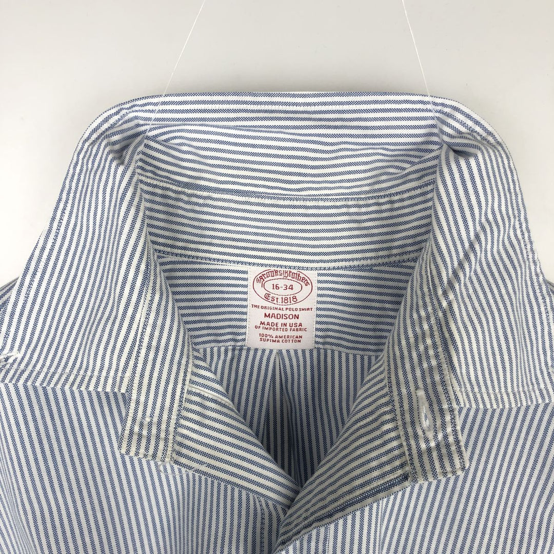 Brooks Brothers Est.1818 Madison Long-Sleeve Button-Down Striped Shirt, Made in USA, Men's Size L (approx.) Supima Cotton white type Vintage Second Hand