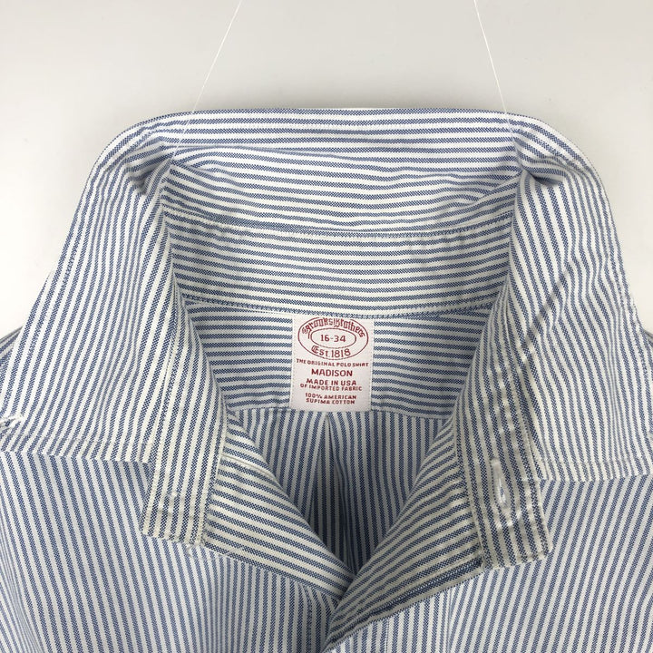 Brooks Brothers Est.1818 Madison Long-Sleeve Button-Down Striped Shirt, Made in USA, Men's Size L (approx.) Supima Cotton white type Vintage Second Hand
