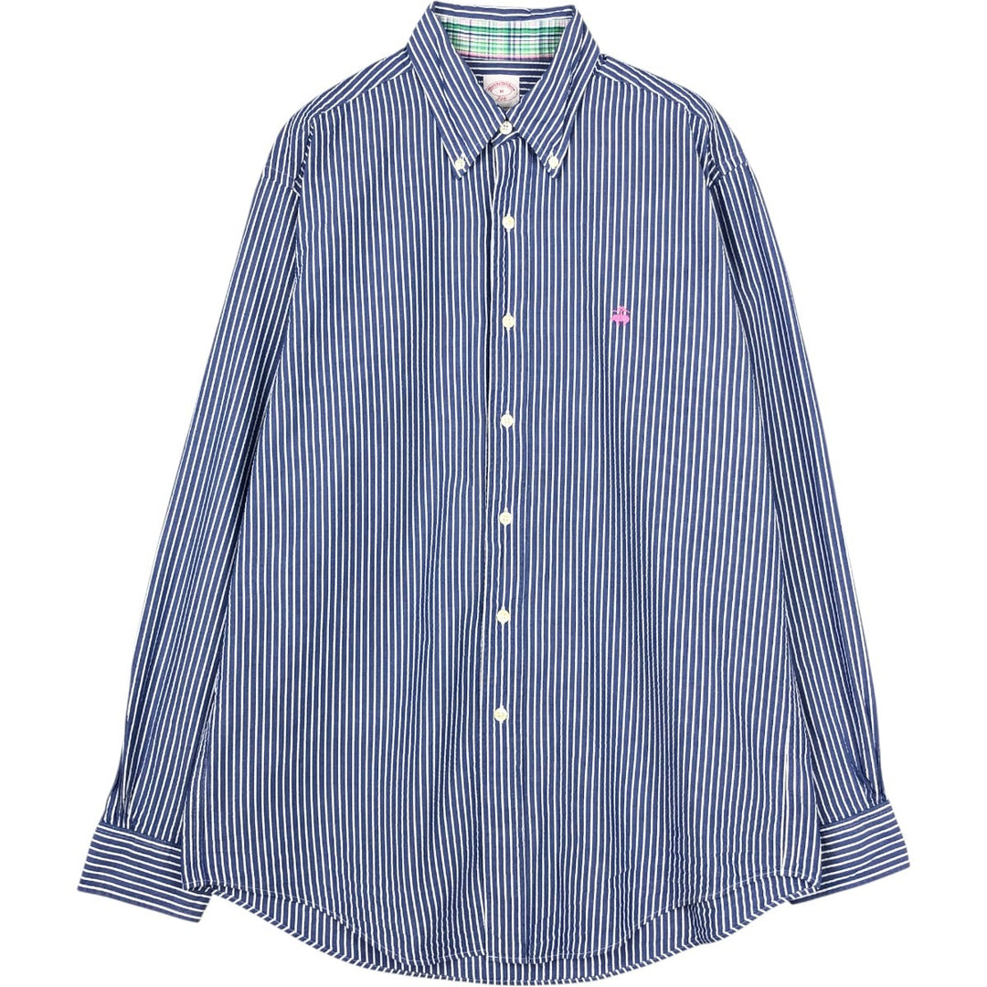 Brooks Brothers 346 Seersucker Long-Sleeve Button-Down Striped Shirt, Men's Size M (approx.) cotton white type Vintage Second Hand