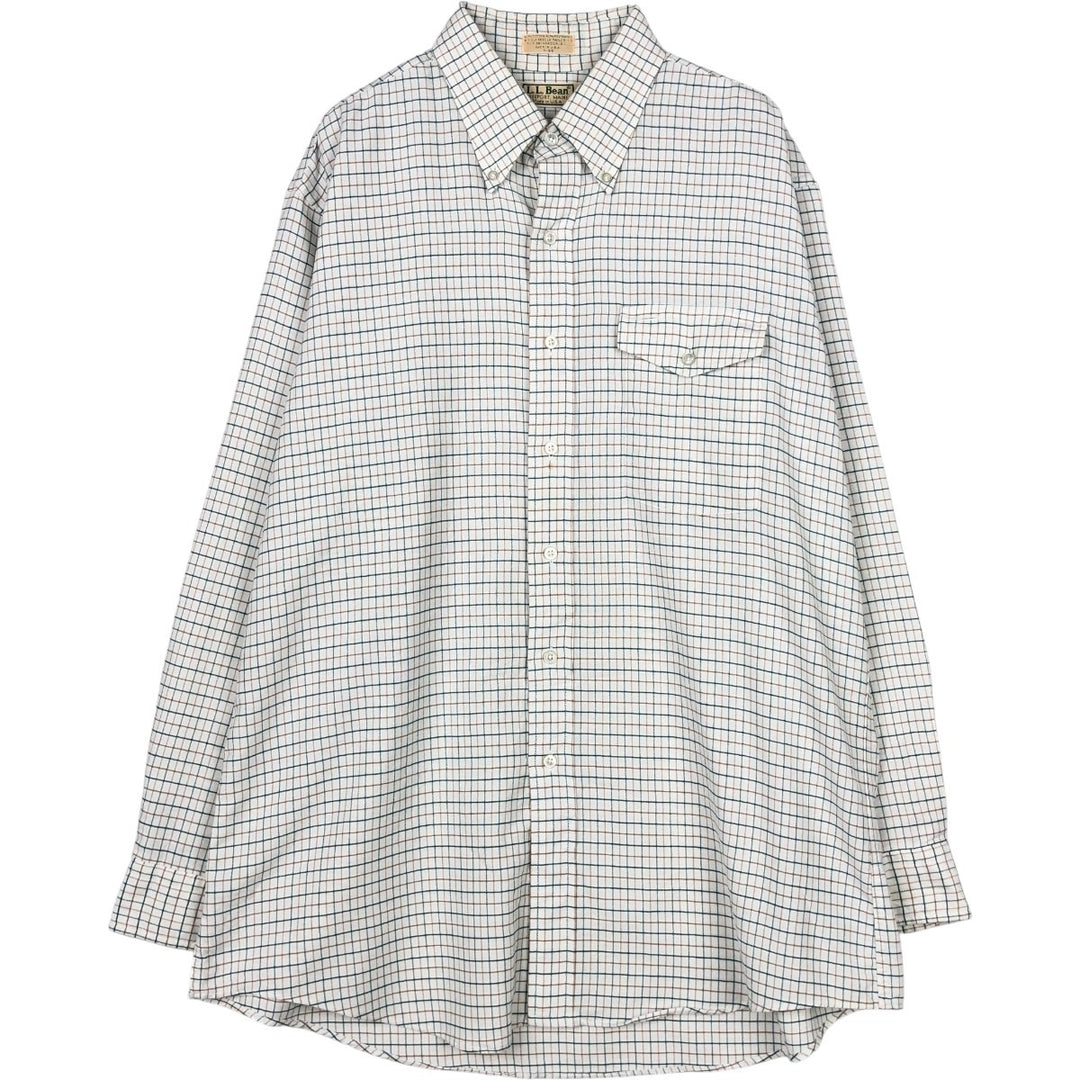 Vintage 70s-80'S LLBean long-sleeved button-down check shirt, Made in USA, Men's XL cotton white type Vintage Second Hand