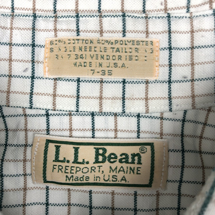 Vintage 70s-80'S LLBean long-sleeved button-down check shirt, Made in USA, Men's XL cotton white type Vintage Second Hand