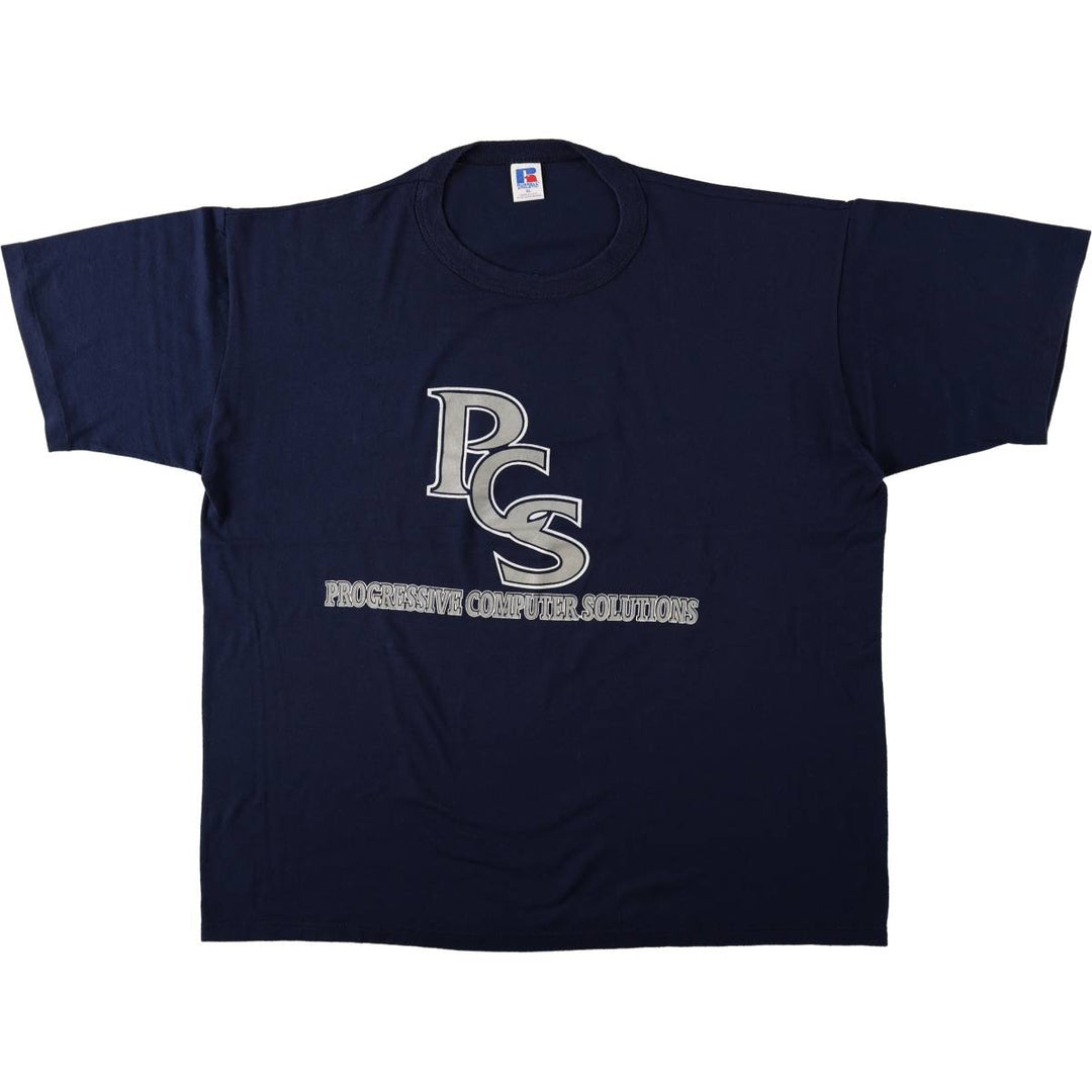 90'S Russell Progressive Computer Solutions Advertising T-Shirt, Made in USA, Men's XL equivalent, Short Sleeve polyester navy blue type Vintage Second Hand